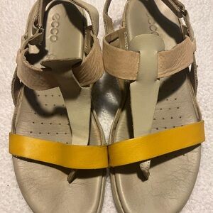 Ecco Women's Sandals with Yellow and Beige Straps